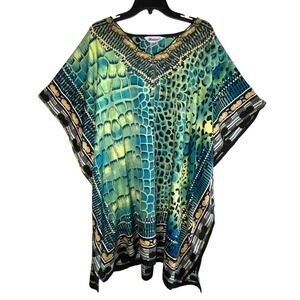 Winlar Womens Kaftan Mumu Lounge Dress Nightgown Green Animal Print One Size